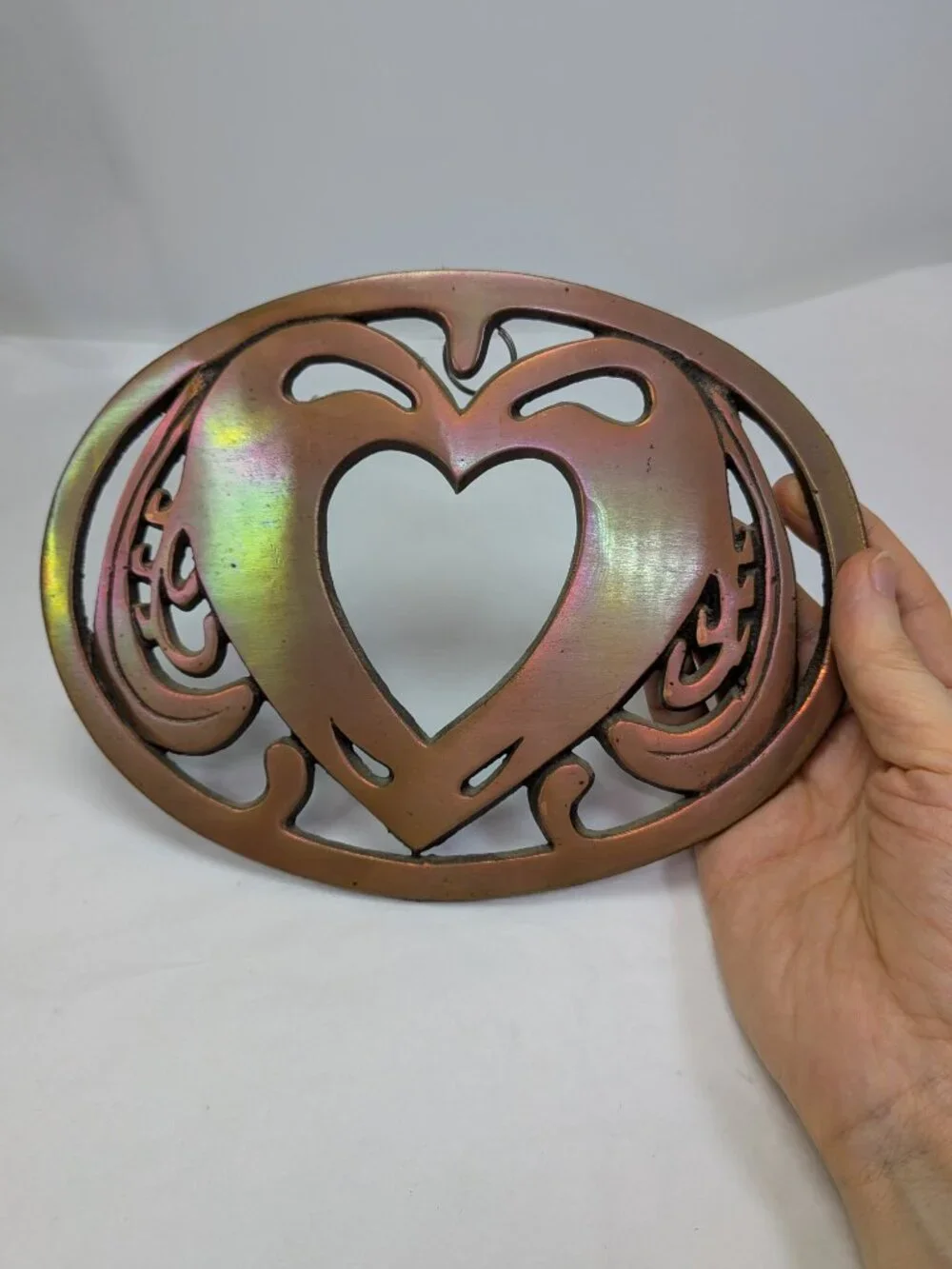VTG Progressive Int'l Copper Double Heart Trivet Iridescent Rainbow Patina Wall